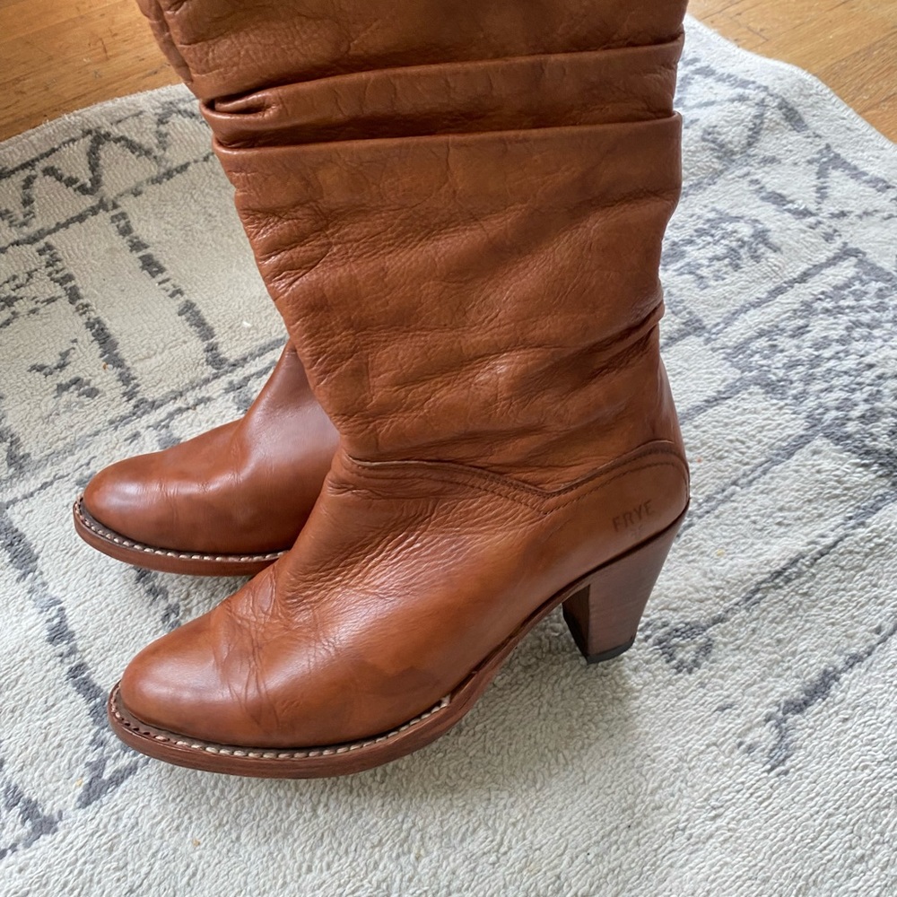 Frye buttery soft cognac leather boots